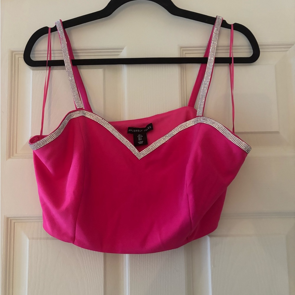 Pink Rhinestone Crop Top